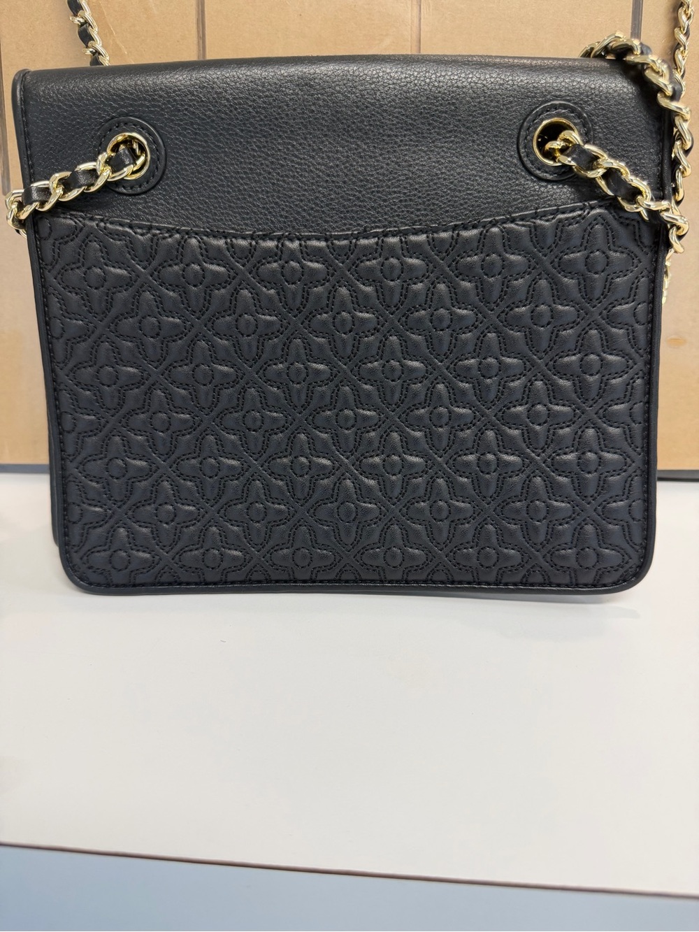 Tory Burch Black Quilted Leather Crossbody with Gold Chain Strap